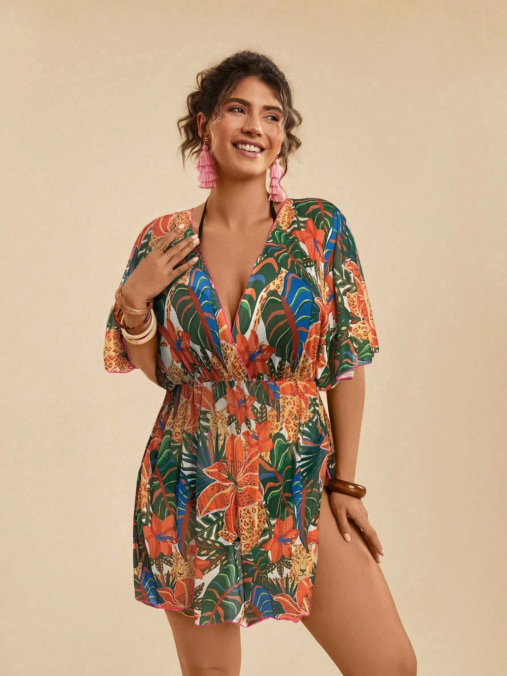 Saída de Praia Plus Size Tie Back