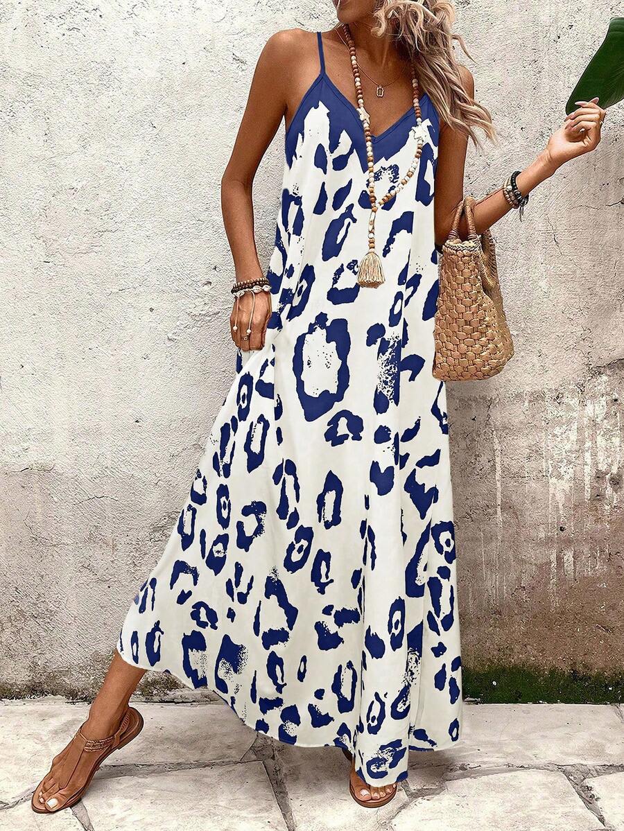 Vestido Longo Estampa de Leopardo com Costas Abertas - La Lecce