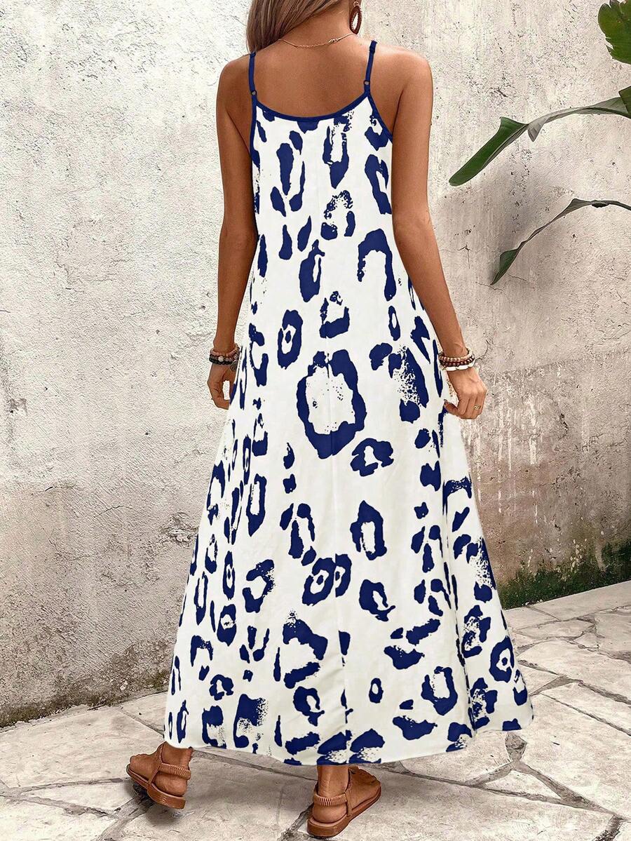 Vestido Longo Estampa de Leopardo com Costas Abertas - La Lecce