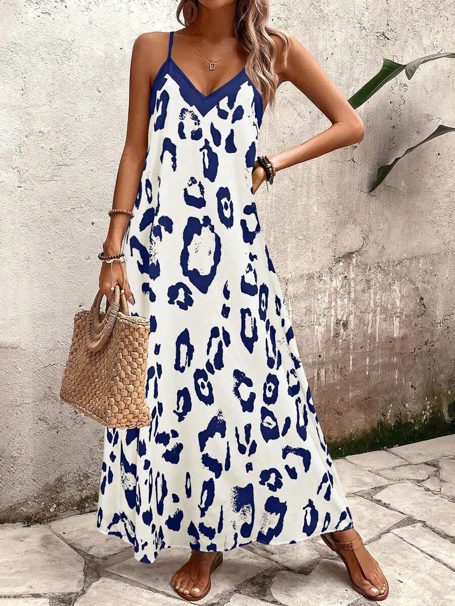 Vestido Longo Estampa de Leopardo com Costas Abertas - La Lecce