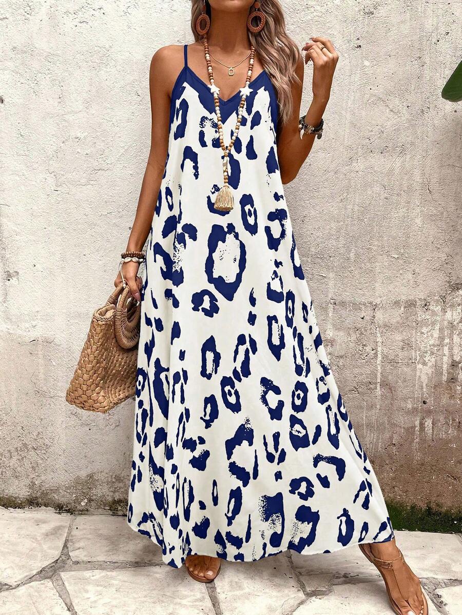 Vestido Longo Estampa de Leopardo com Costas Abertas - La Lecce