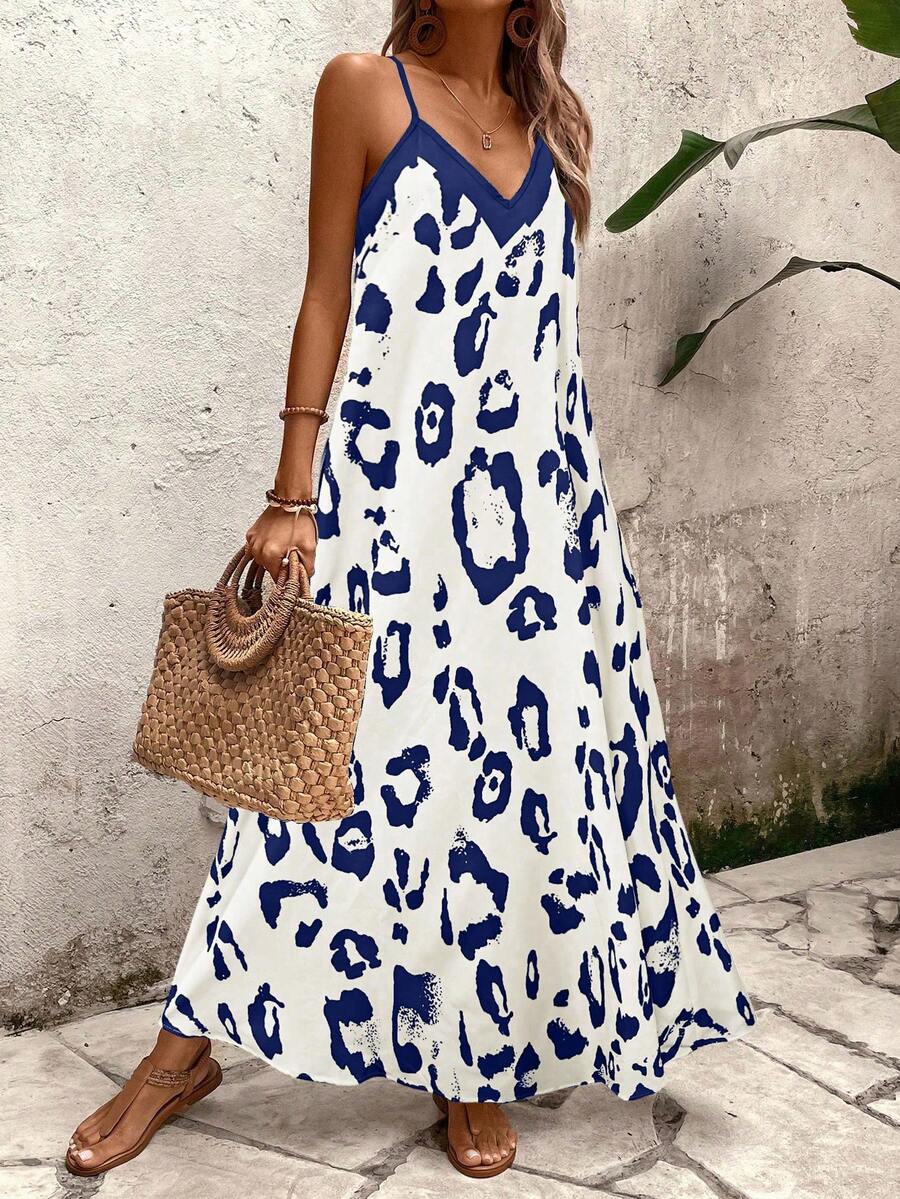 Vestido Longo Estampa de Leopardo com Costas Abertas - La Lecce