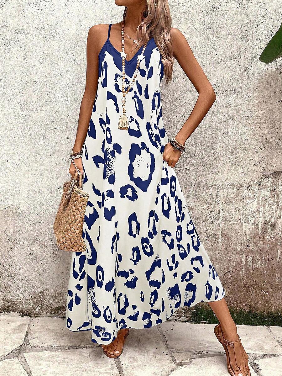 Vestido Longo Estampa de Leopardo com Costas Abertas - La Lecce
