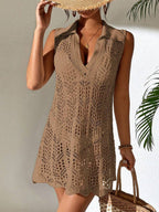 Vestido de Crochê Longo com Recorte Vazado