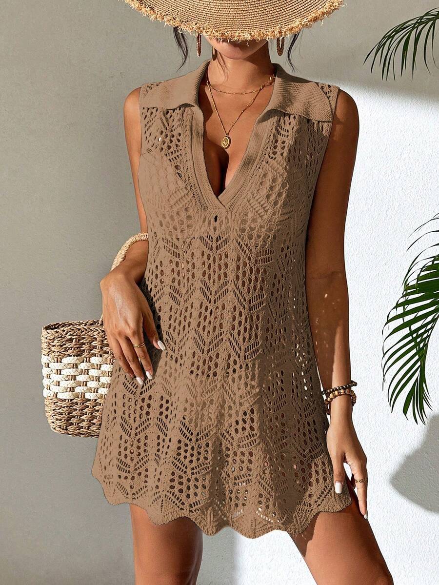 Vestido de Crochê Longo com Recorte Vazado