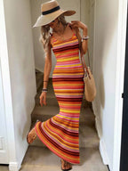 Vestido Maxi Listrado com Bainha Assimétrica - La Lecce