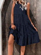 Vestido Midi Solto com Gola Redonda e Barra com Babado - La Lecce