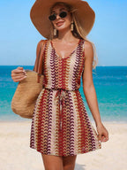 Vestido Saída de Praia Longo com Decote V e Laço Contrastante - La Lecce