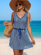 Vestido Saída de Praia Longo com Decote V e Laço Contrastante - La Lecce