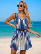 Vestido Saída de Praia Longo com Decote V e Laço Contrastante - La Lecce