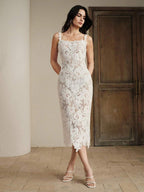 Vestido Longo de Renda com Bainha Assimétrica - La Lecce