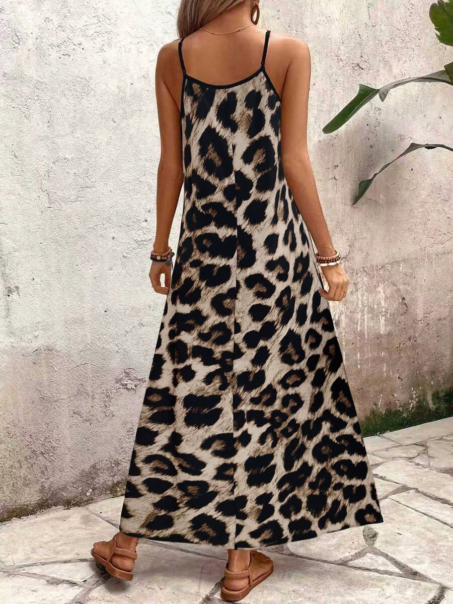 Vestido Longo Estampa de Leopardo com Costas Abertas - La Lecce