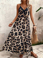 Vestido Longo Estampa de Leopardo com Costas Abertas - La Lecce