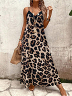 Vestido Longo Estampa de Leopardo com Costas Abertas - La Lecce