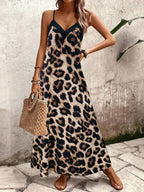 Vestido Longo Estampa de Leopardo com Costas Abertas - La Lecce