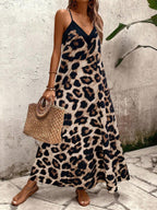 Vestido Longo Estampa de Leopardo com Costas Abertas - La Lecce