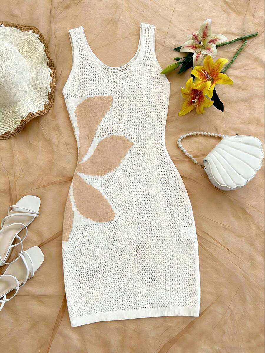 Vestido Saída de Praia em Crochê Floral Vazado com Fenda - La Lecce