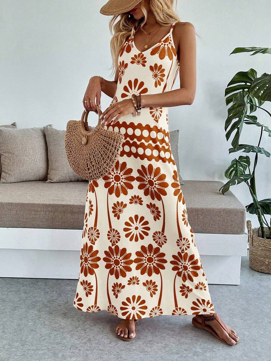 Vestido Longo Boho de Alças Finas com Bainha Assimétrica - La Lecce