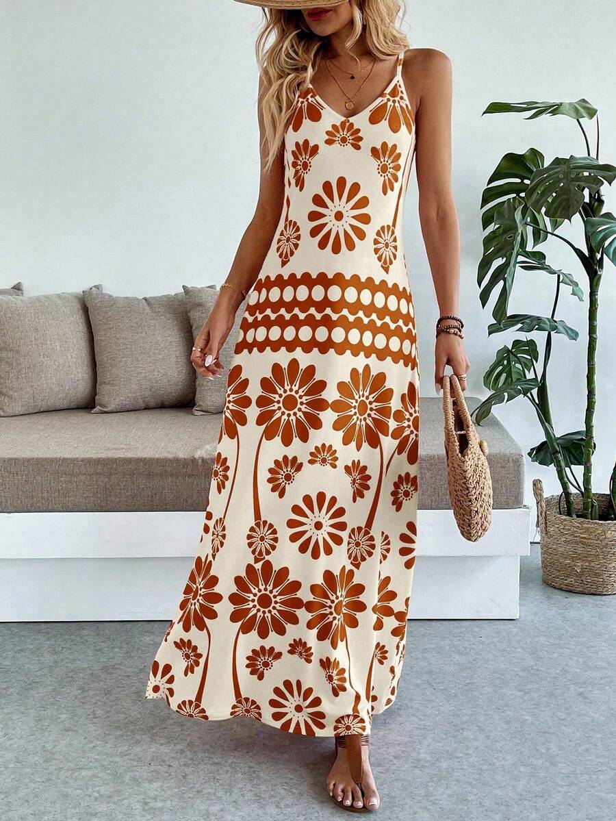Vestido Longo Boho de Alças Finas com Bainha Assimétrica - La Lecce