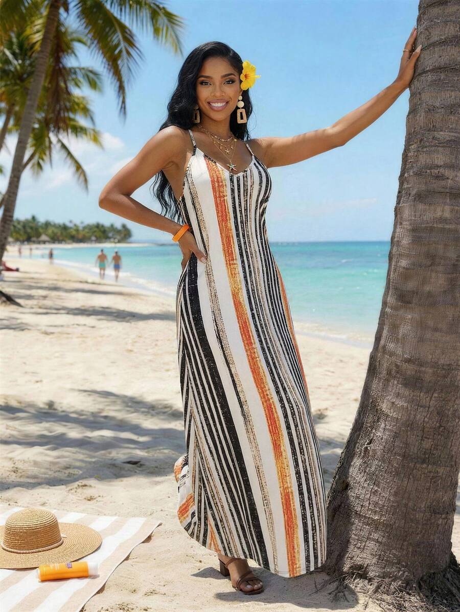 Vestido Maxi Boho de Alças com Costas Abertas e Bolsos