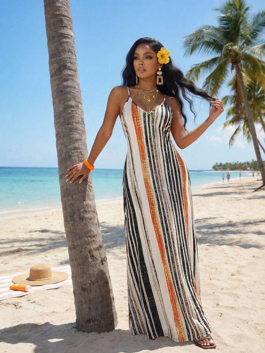 Vestido Maxi Boho de Alças com Costas Abertas e Bolsos