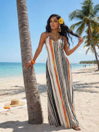 Vestido Maxi Boho de Alças com Costas Abertas e Bolsos