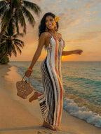 Vestido Maxi Boho de Alças com Costas Abertas e Bolsos