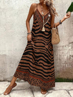 Vestido Longo Estampa de Onça com Alças Finas