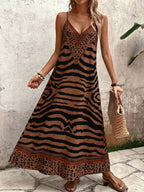 Vestido Longo Estampa de Onça com Alças Finas