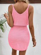 Vestido Curto de Tricô com Decote U e Costas Abertas - La Lecce