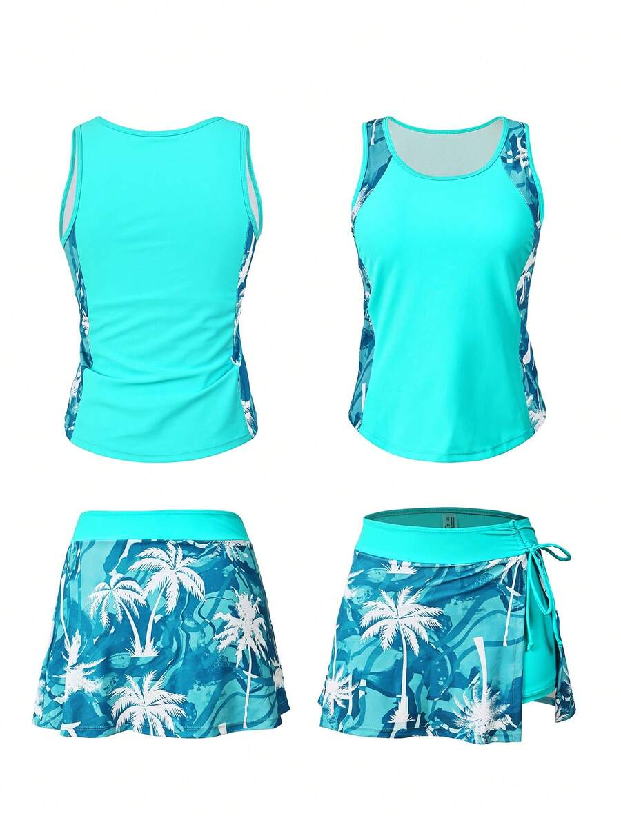 Conjunto de Praia 2 Peças com Regata e Saia Shorts Estampada
