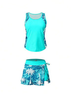 Conjunto de Praia 2 Peças com Regata e Saia Shorts Estampada
