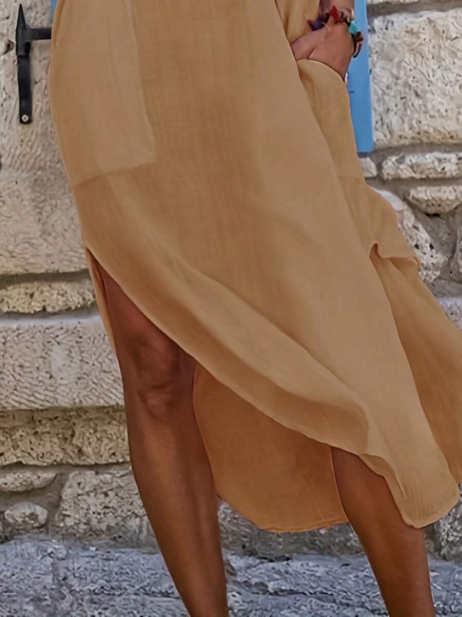 Saída de Praia Camisa Longa com Bolsos e Botões