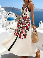 Vestido Longo Estampa de Leopardo com Costas Abertas - La Lecce