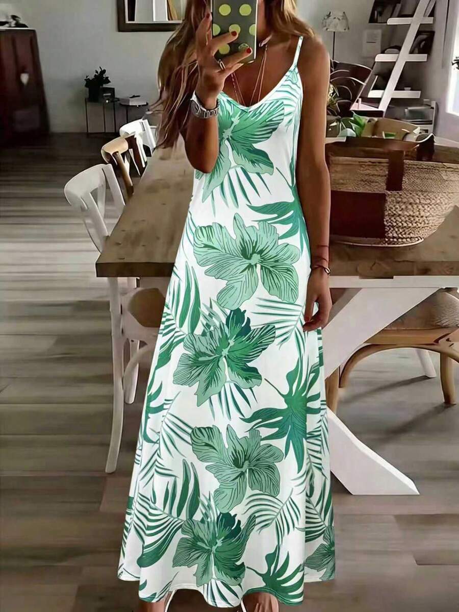 Vestido Midi de Malha com Estampa Tropical e Recorte Vazado - La Lecce