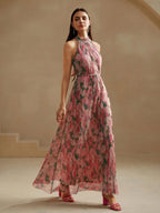 Vestido Longo Floral Frente Única com Cinto - La Lecce