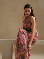 Vestido Longo Floral Frente Única com Cinto - La Lecce