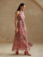 Vestido Longo Floral Frente Única com Cinto - La Lecce