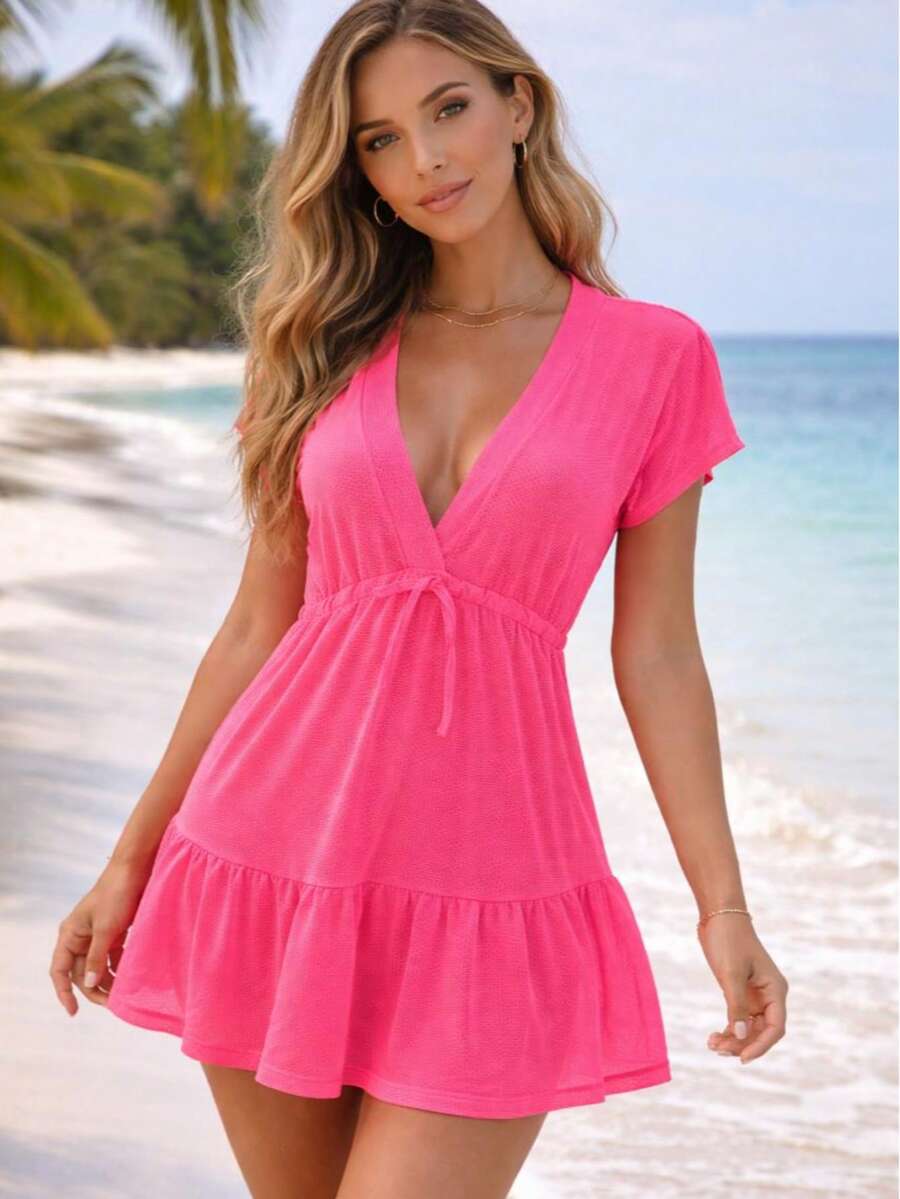 Saída de Praia Vestido Curto Transparente com Babado