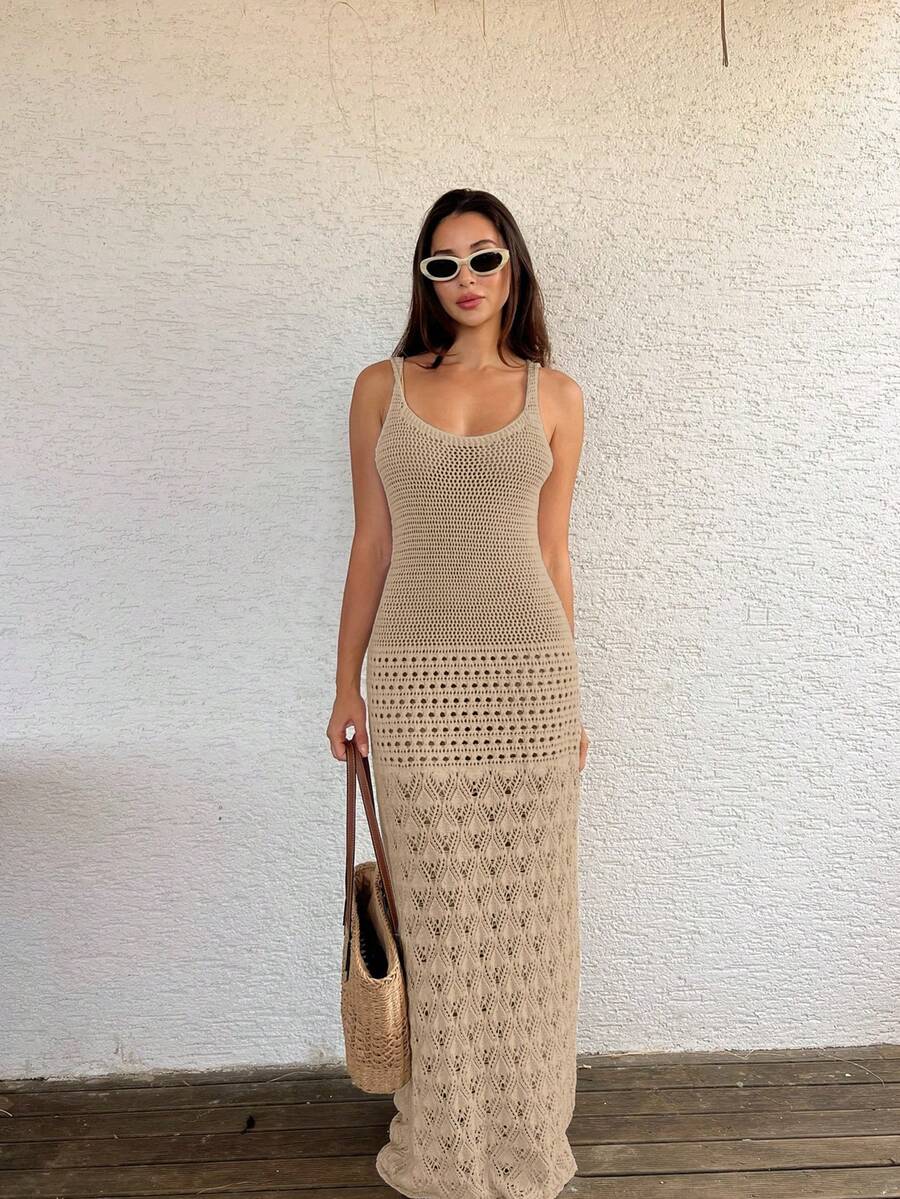 Vestido Saída de Praia Longo em Tricô com Costas Abertas - La Lecce