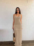 Vestido Saída de Praia Longo em Tricô com Costas Abertas - La Lecce