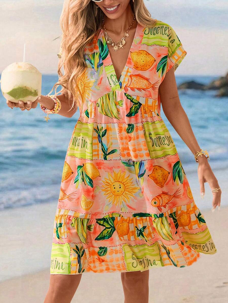 Vestido Curto Boho com Babado e Detalhe em Pompom - La Lecce