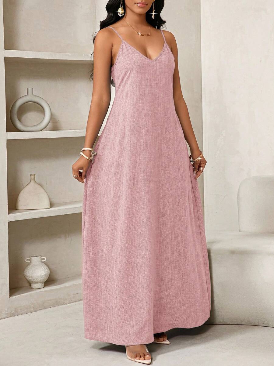 Vestido Maxi Boho de Alças com Costas Abertas e Bolsos - La Lecce