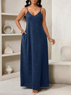 Vestido Maxi Boho de Alças com Costas Abertas e Bolsos - La Lecce