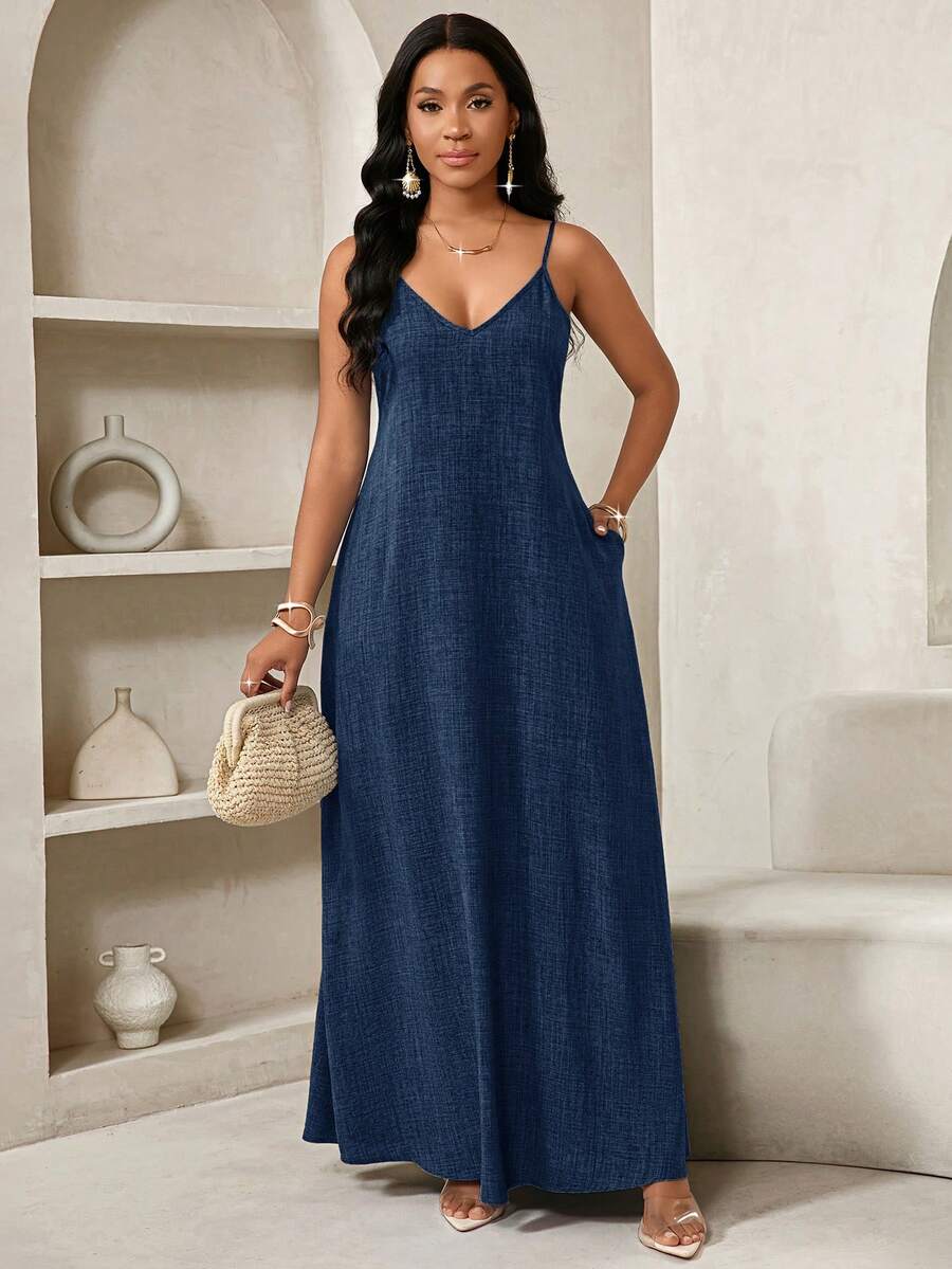 Vestido Maxi Boho de Alças com Costas Abertas e Bolsos - La Lecce