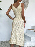Vestido Longo de Tricô Decote V com Fenda na Barra - La Lecce