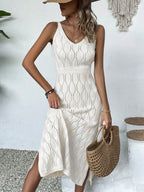 Vestido Longo de Tricô Decote V com Fenda na Barra - La Lecce