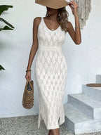 Vestido Longo de Tricô Decote V com Fenda na Barra - La Lecce