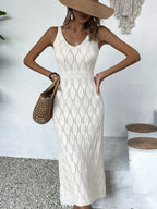 Vestido Longo de Tricô Decote V com Fenda na Barra - La Lecce