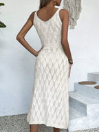 Vestido Longo de Tricô Decote V com Fenda na Barra - La Lecce